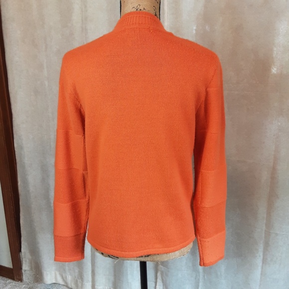 Pumpkin Orange Acrylic Button Cardigan Wood Leather Buttons Size S - Picture 6 of 10